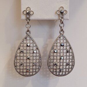 NWT KATHERYN KENT MARCASITE SILVER-TONE LATTICE TEARDROP EARRINGS